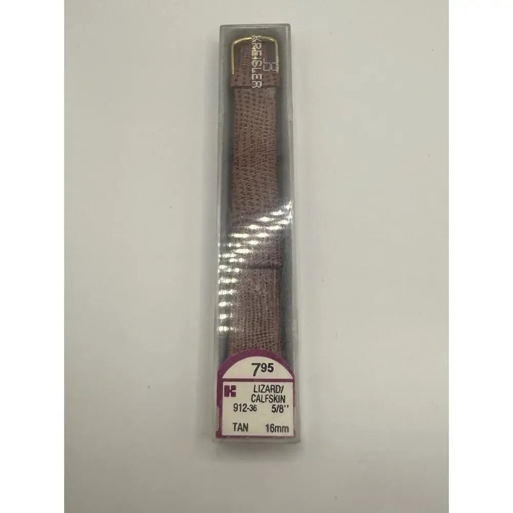 16mm KREISLER Lizard Calfskin Tan NOS Vintage Watch Band & Gold Buckle